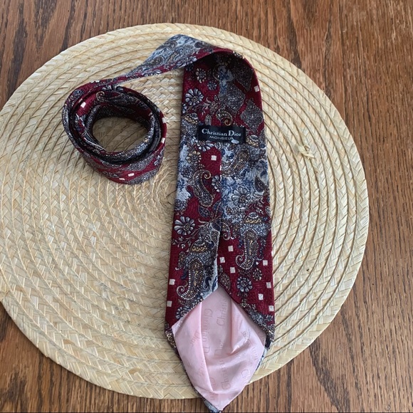 Christian Dior Rare Unique Canada Made Men Vintage Parsley Prints Neck Dress Tie - Picture 11 of 11
